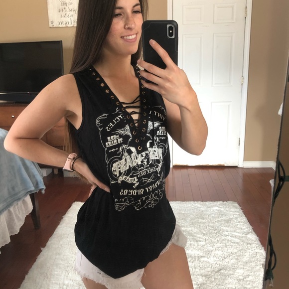 Marshalls Tops - Black Lace Up Tank Top